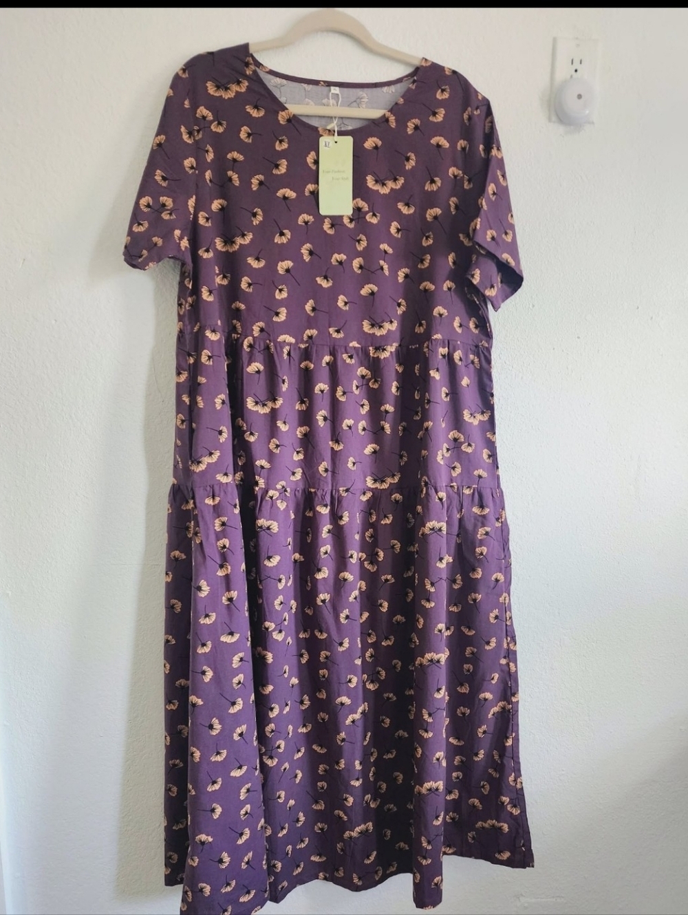 Source Unknown Purple Floral Tiered Maxi Dress with Peach Accents